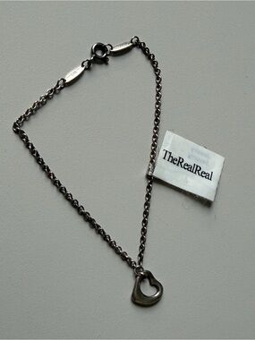 Tiffany & Co Elsa Peretti Sterling Silver Open Heart Charm Bracelet 7.5"
